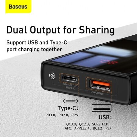 Портативный аккумулятор BASEUS Super mini digital Display PPMI02, 3A, 20000 мА⋅ч, черный, дисплей - 4
