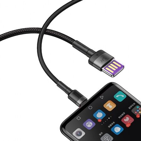 Кабель USB BASEUS Cafule HW, USB - Type-C, 5А, 40W, 1 м, серыйчерный, двухсторонний USB - 3