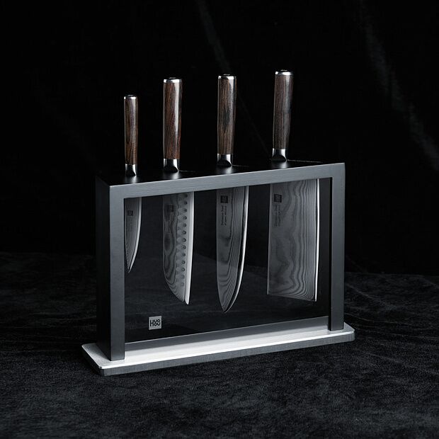 Набор ножей из дамасской стали Huo Hou Set of 5 Damascus Knife Sets (4 ножа  подставка) - 6